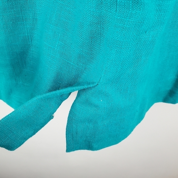 Santa Fe Sheath Dress Womens 6 Aqua Green Ramie Gold Embroidered Leaves Tropical - Picture 11 of 13